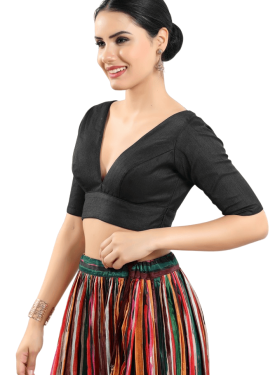  Black Silk V Neck Fancy Blouse 
