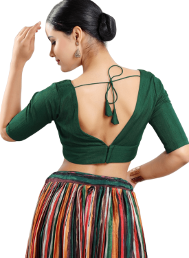  Bottel Green Silk V Neck Fancy Blouse 