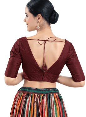 Dark Maroon Silk V Neck Fancy Blouse 