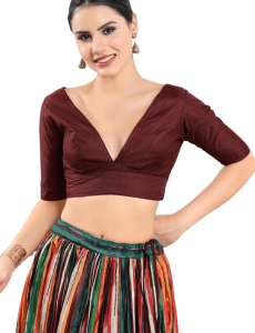 Dark Maroon Silk V Neck Fancy Blouse 