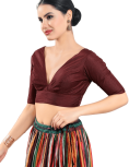 Dark Maroon Silk V Neck Fancy Blouse 