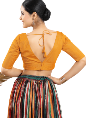  Mustard Silk V Neck Fancy Blouse 