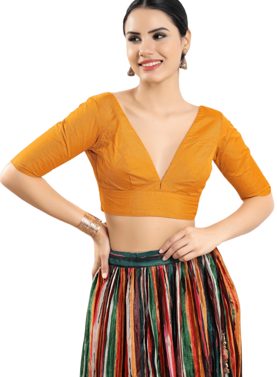  Mustard Silk V Neck Fancy Blouse 