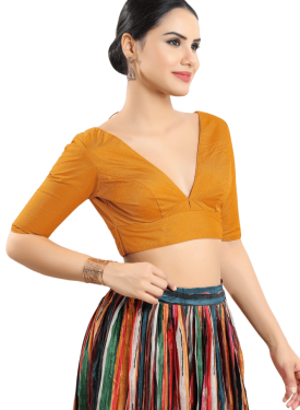  Mustard Silk V Neck Fancy Blouse 