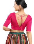 Pink Silk V Neck Fancy Blouse 