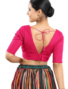 Pink Silk V Neck Fancy Blouse 