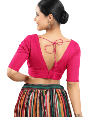 Pink Silk V Neck Fancy Blouse 