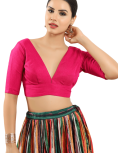 Pink Silk V Neck Fancy Blouse 