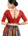  Red Silk V Neck Fancy Blouse 