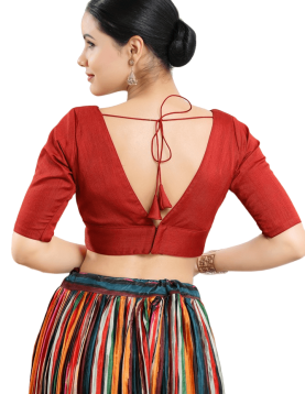  Red Silk V Neck Fancy Blouse 