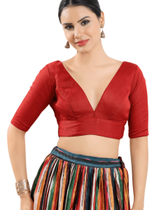  Red Silk V Neck Fancy Blouse 