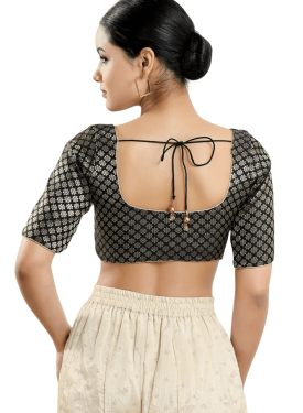 Brocade Round Neck Fancy Blouse In Black 
