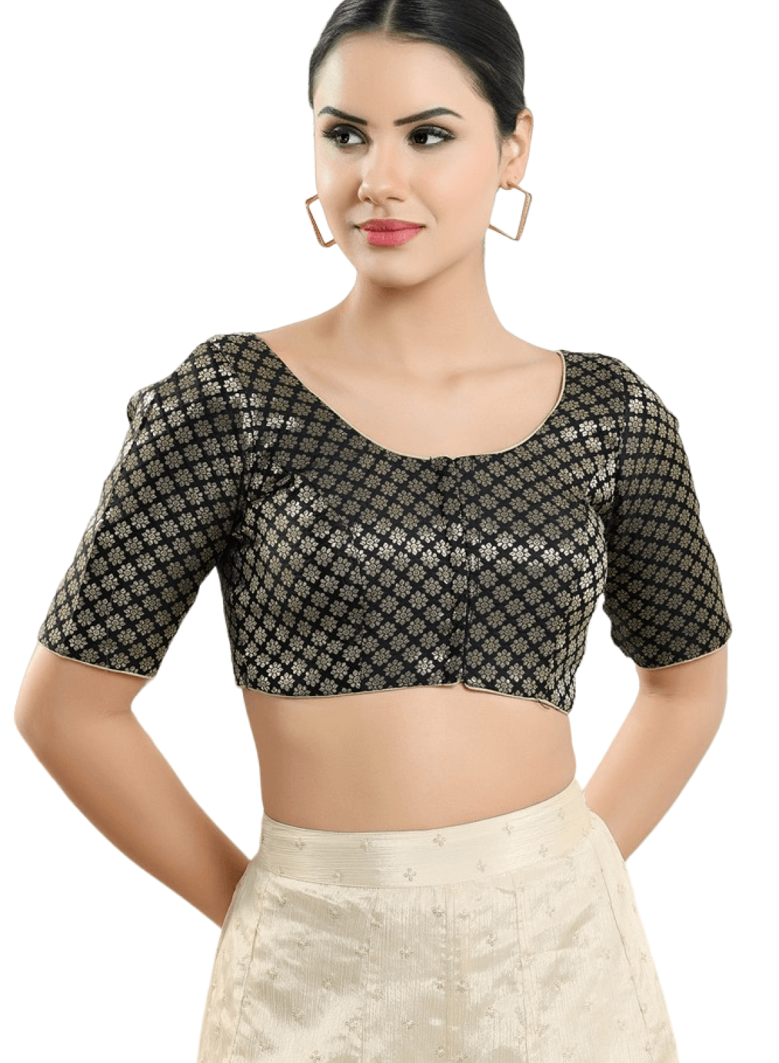 Brocade Round Neck Fancy Blouse In Black 