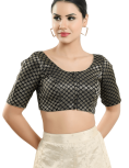 Brocade Round Neck Fancy Blouse In Black 