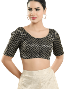Brocade Round Neck Fancy Blouse In Black 