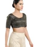 Brocade Round Neck Fancy Blouse In Black 