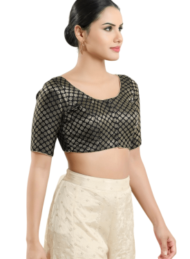 Brocade Round Neck Fancy Blouse In Black 