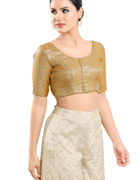 Brocade Round Neck Fancy Blouse In Gold