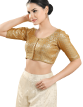 Brocade Round Neck Fancy Blouse In Gold