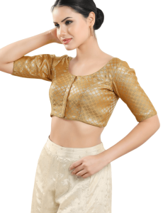 Brocade Round Neck Fancy Blouse In Gold