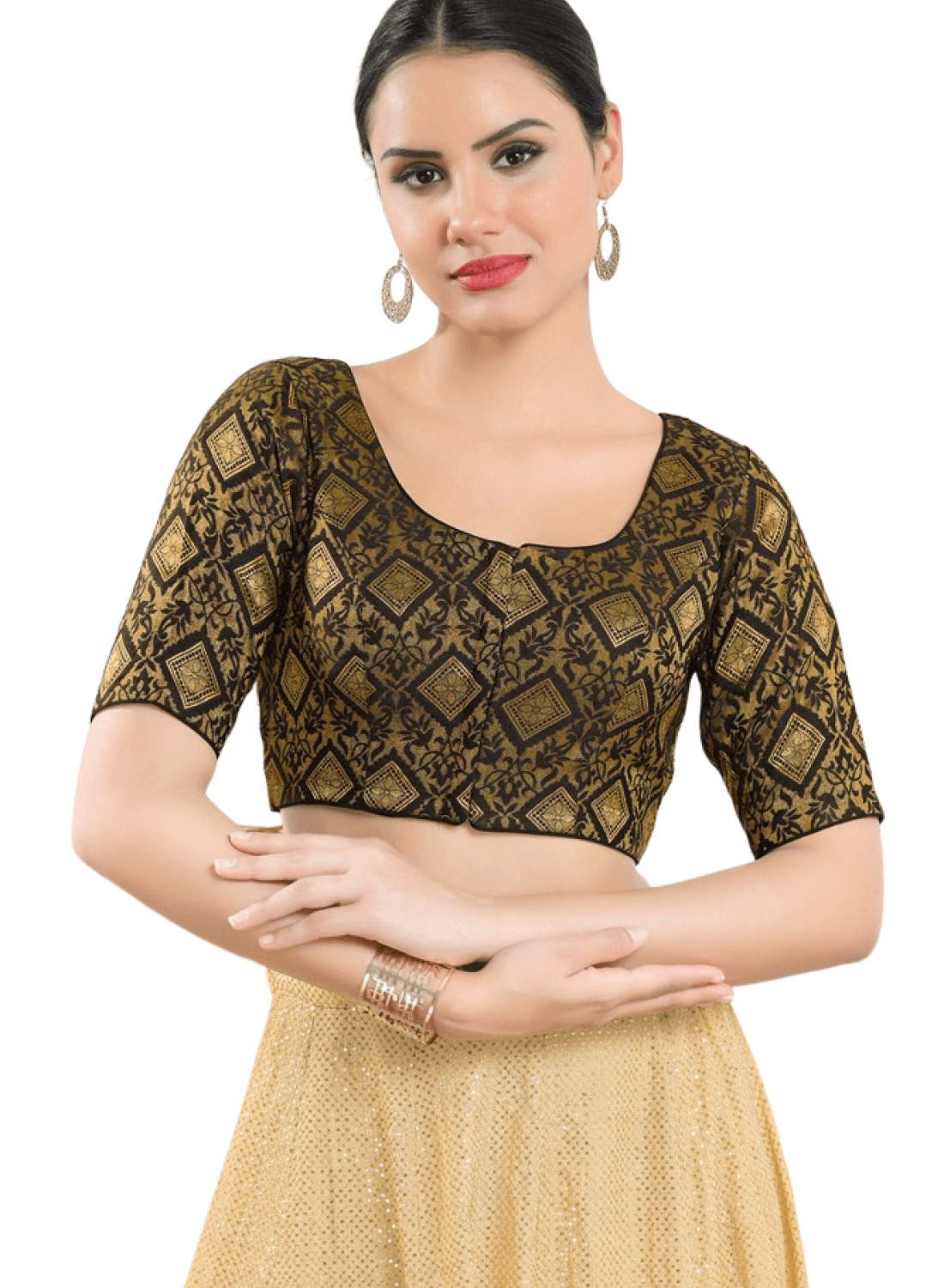  Black Brocade Printed Blouse 