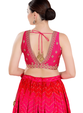 Pink Art Silk Embroidery V Neck Blouse