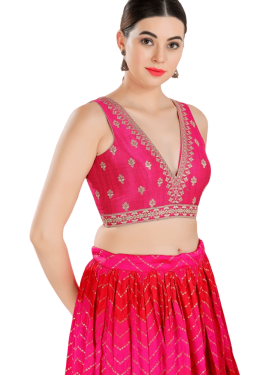 Pink Art Silk Embroidery V Neck Blouse