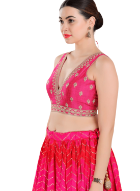 Pink Art Silk Embroidery V Neck Blouse
