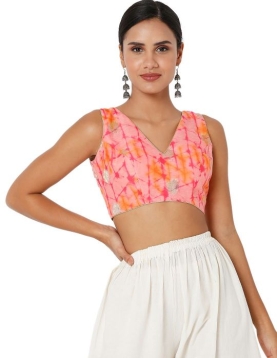 Peach Tie &amp; Dye Sleeveless Blouse 