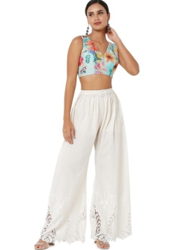 Sea Green Floral Prints Sleeveless Blouse