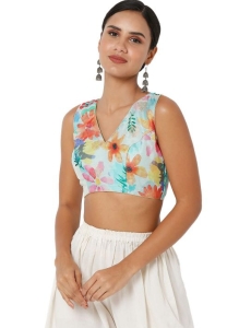 Sea Green Floral Prints Sleeveless Blouse