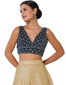 Fire Blue Velvet Sleeveless Blouse