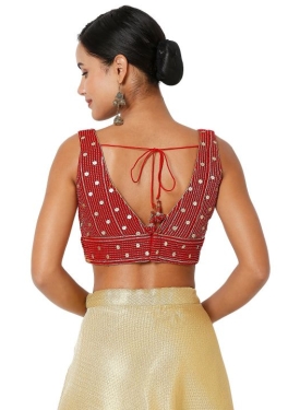 Red Velvet Sleeveless Blouse