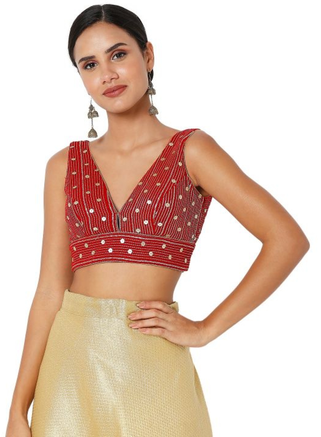 Red Velvet Sleeveless Blouse