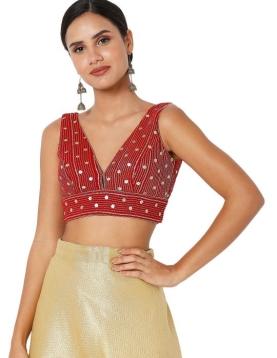 Red Velvet Sleeveless Blouse