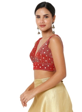 Red Velvet Sleeveless Blouse