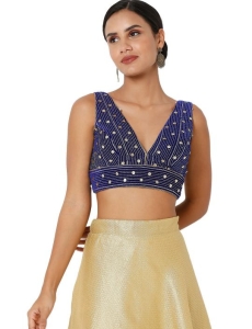 Royal Blue Velvet Sleeveless Blouse