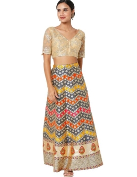 Gold Net Floral Embroidered Blouse