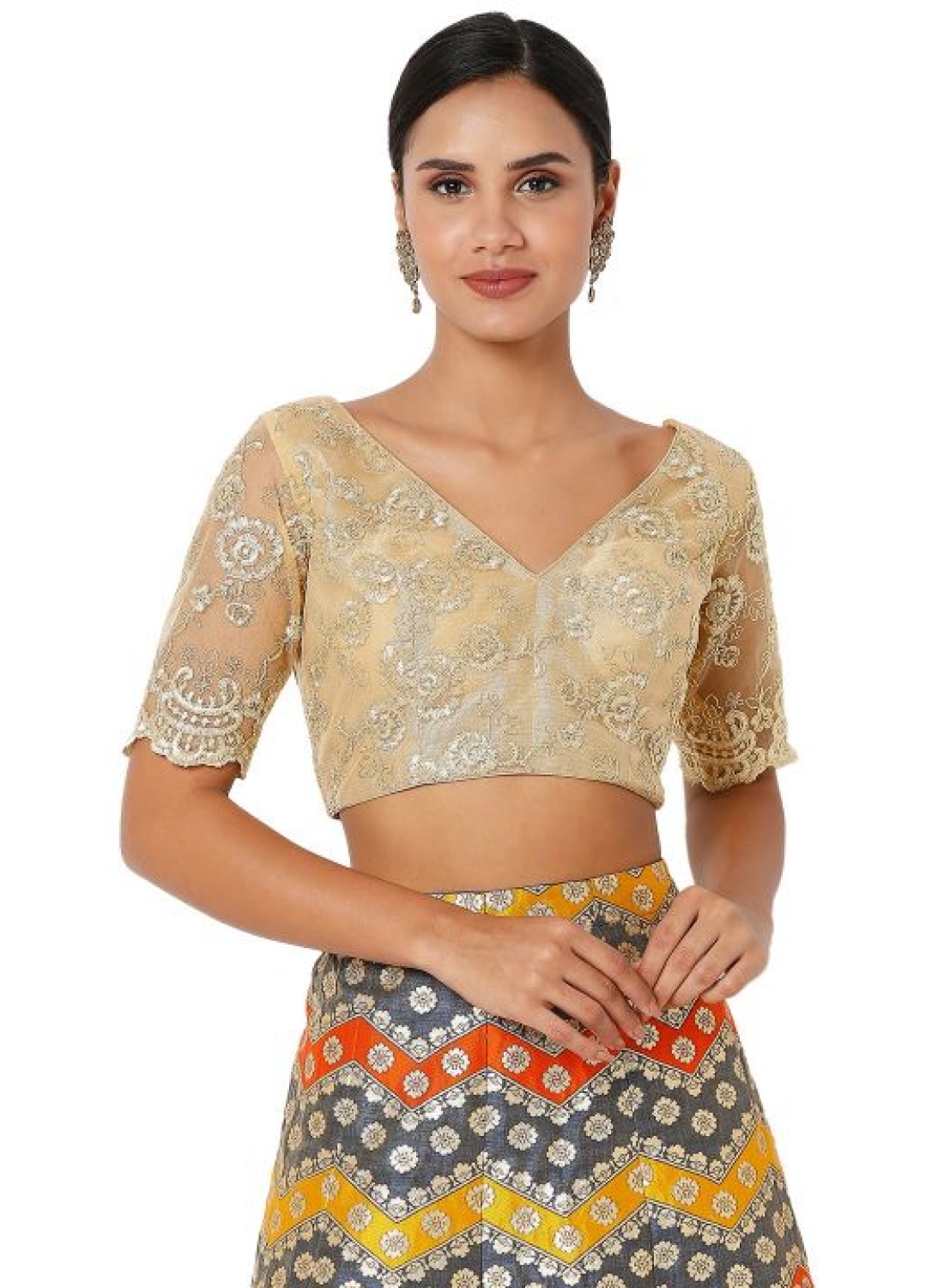 Gold Net Floral Embroidered Blouse