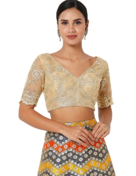 Gold Net Floral Embroidered Blouse