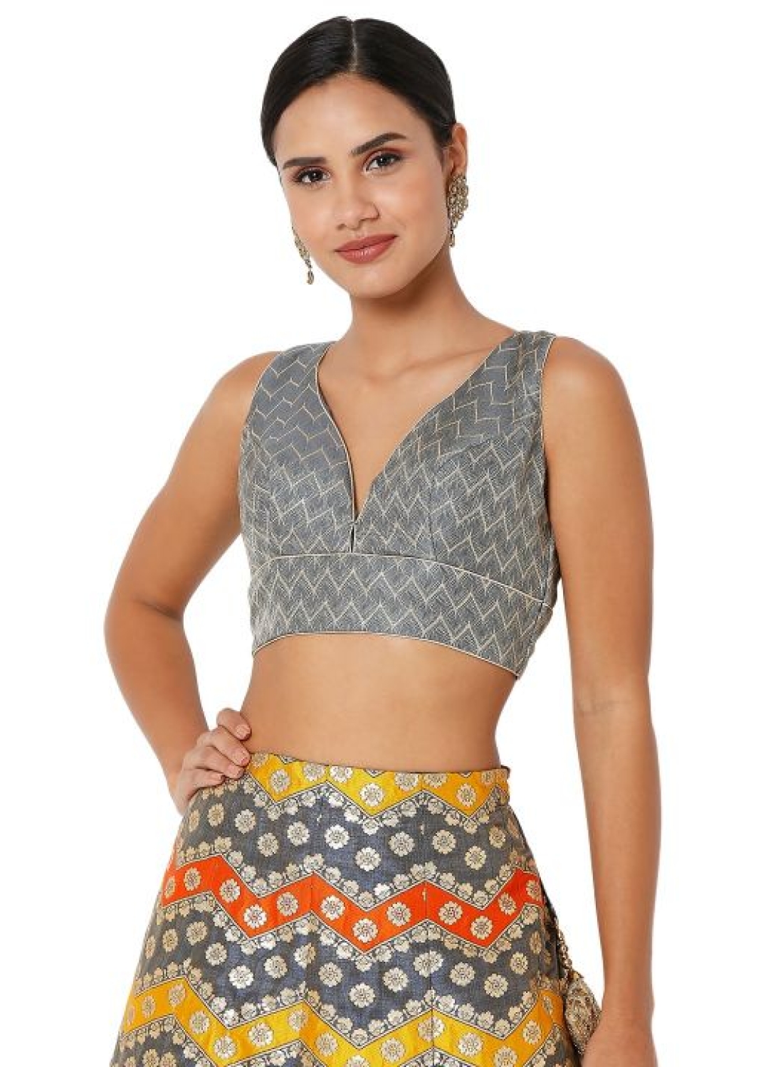 Grey Zig Zag Designer Blouse