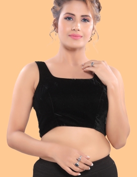 Black Velvet Square Neck Blouse