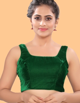 Green Velvet Square Neck Blouse