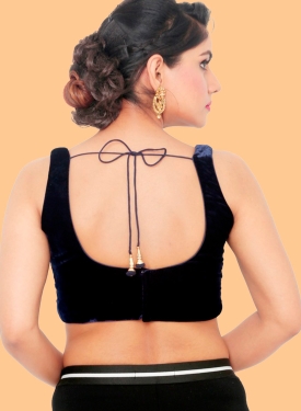 Navy Blue Velvet Sleeveless Blouse