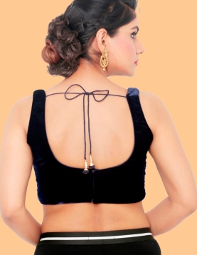 Navy Blue Velvet Sleeveless Blouse