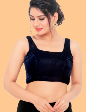 Navy Blue Velvet Sleeveless Blouse