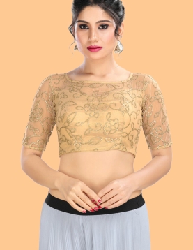 Gold Embroidered Round Neckline Blouse