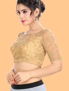 Gold Embroidered Round Neckline Blouse