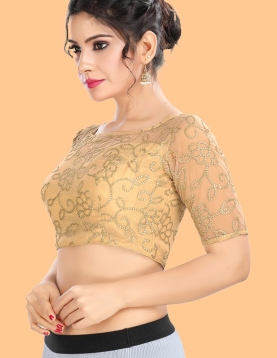 Gold Embroidered Round Neckline Blouse