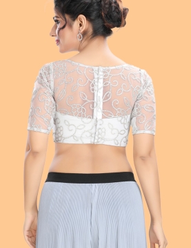 Silver Net Square Embroidered Blouse